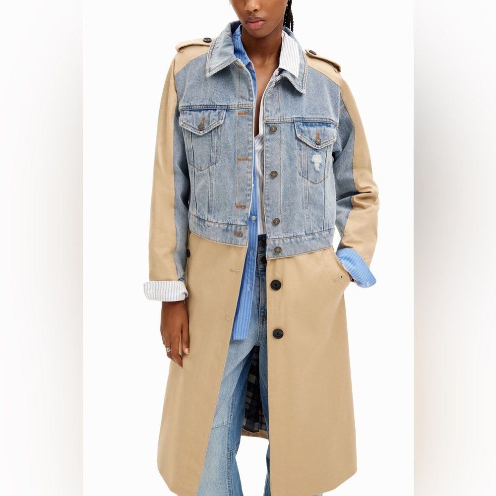 Desigual Mixed Media Trench Coat
